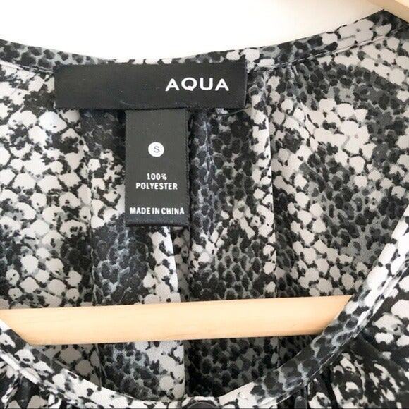 Aqua Blouse Sheer Long Sleeve Top Snakeskin Pattern - Picture 3 of 4